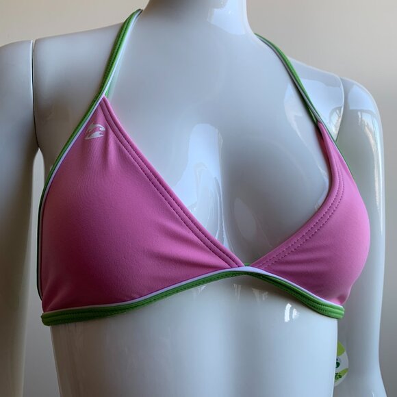 Billabong Girls swimwear pink & green triangle top logo bikini - Picture 2 of 5